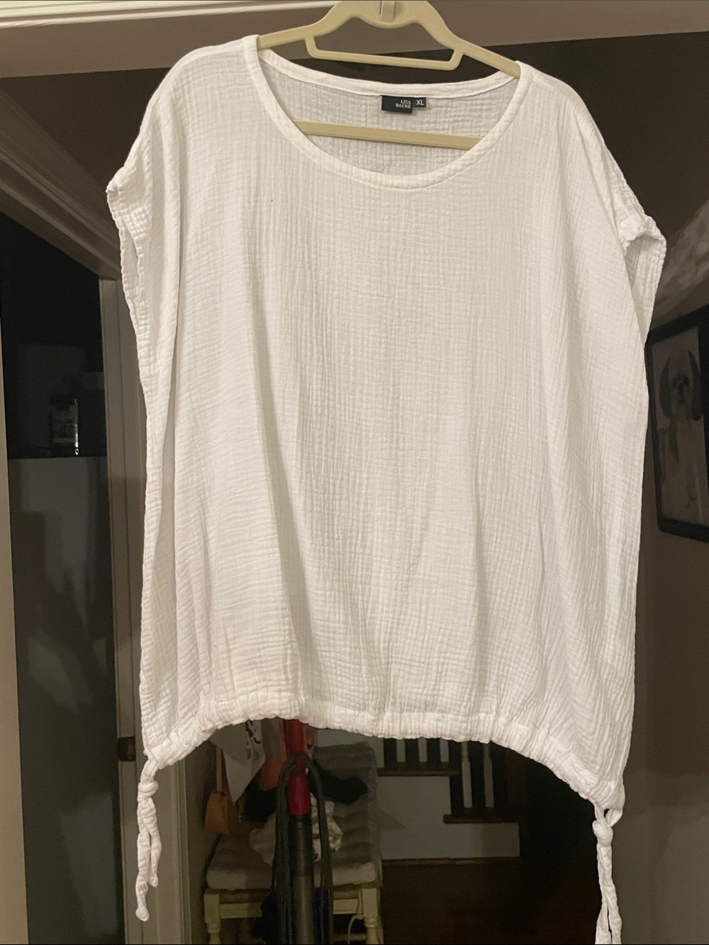 Lisa Bayne shirt a new day White Gauze Tie-Hem Short Sleeve Tunic XL